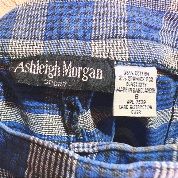 Vintage 80s Ashleigh Morgan Blue Plaid Stirrup Pants Women's 8 Tapered Leg - Picture 7 of 8